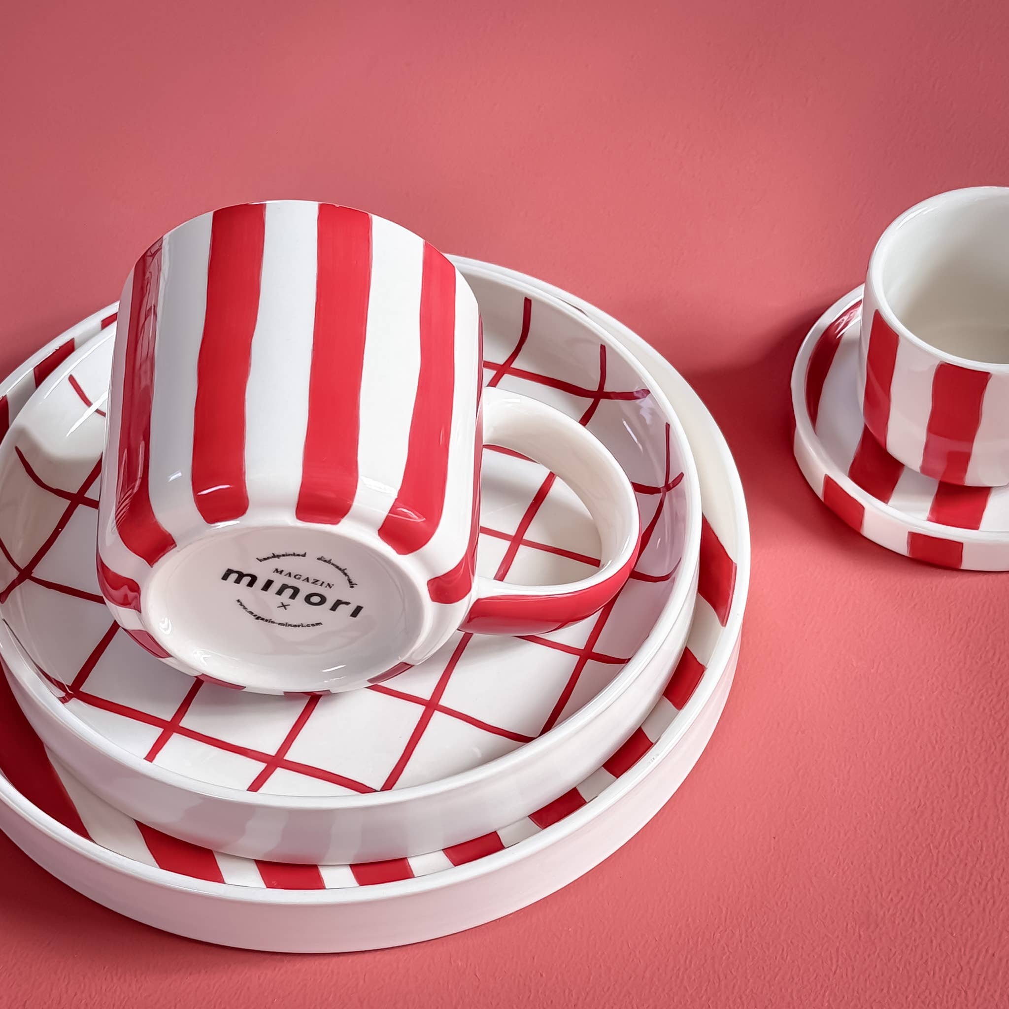 Magazin Minori - Wholesale Coffee/Tea Cup - Espresso Stripes - tramonto red (set of 2 - 4 pieces)3