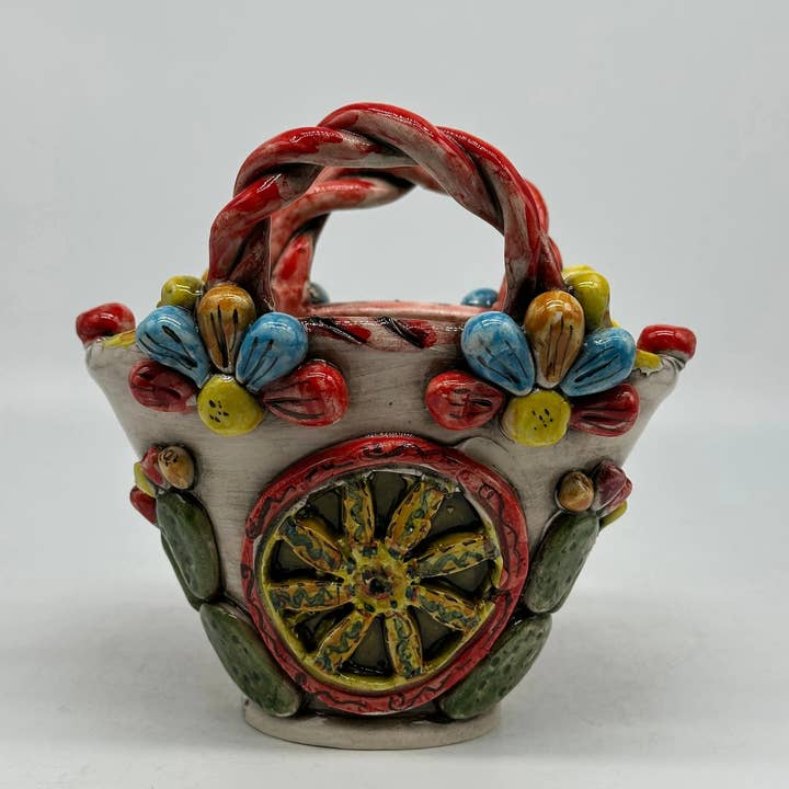 DD Ceramiche Siciliane - Wholesale Decorative Tabletop Object - Coffa Siciliana Ceramica Caltagirone Artisanal Centerpiece Organizer