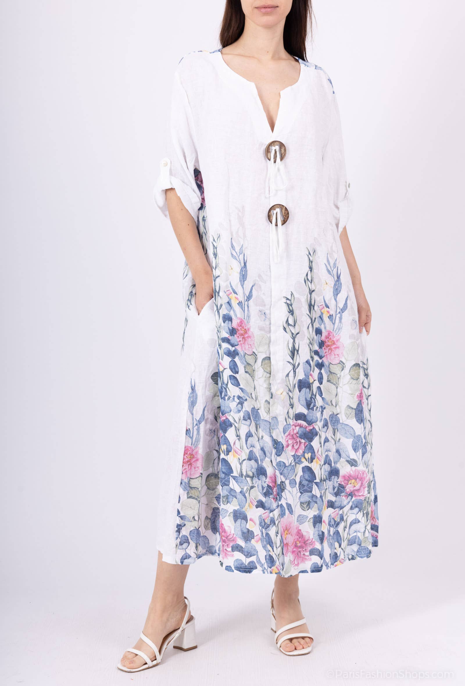 Shyloh - Vente Robe – femme - Robe en lin à imprimé fleuri et 2 boutons 1495515
