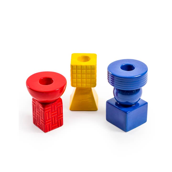 Set of 3 Ceramic Geometric Candle Holders for wholesale by McGowan & Rutherford Ltd