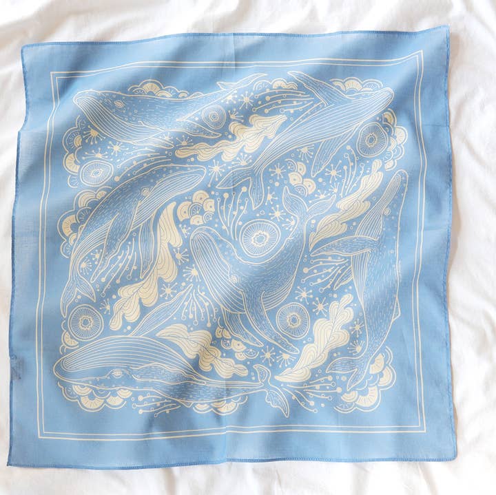 sol&mar art co. - Wholesale Bandana - Unisex - Whale, and the Ocean Bandana Scarf (Light Blue)4