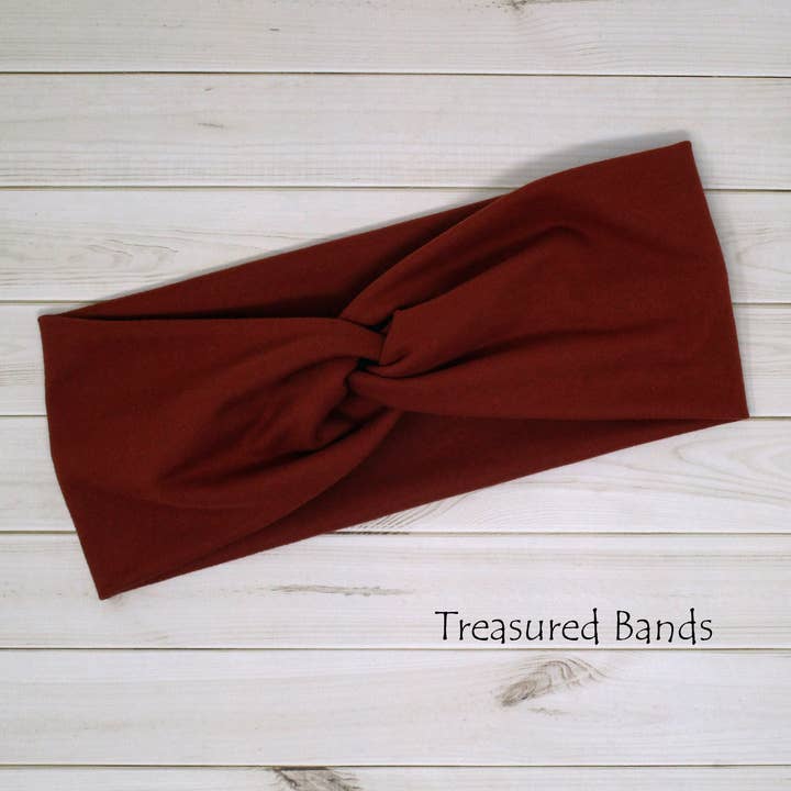 Rust Brown Solid Comfortable Wide Knit Twist Headband for wholesale by Treasured Haven