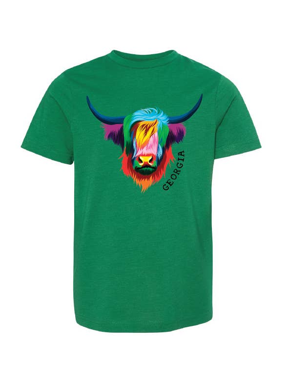 MT Brand Apparel - Wholesale Screen Printed T-Shirt - Kids - Highland Cow Youth Crew Graphic Tee - Customizable2