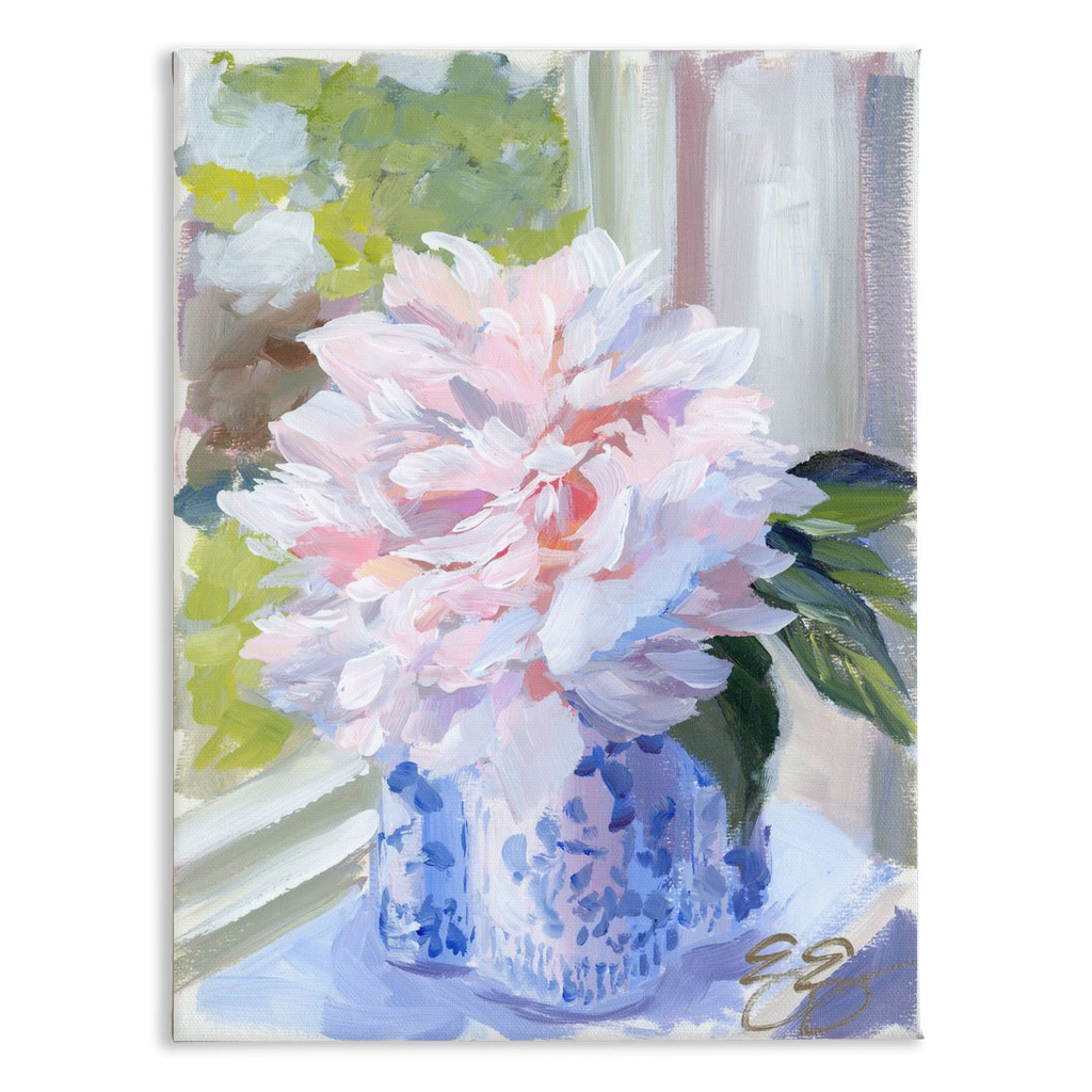 Elizabeth Alice Studio - Wholesale Art Print - No. 396 Sarah Bernhardt peony in blue and white vase, a canvas wrap print22