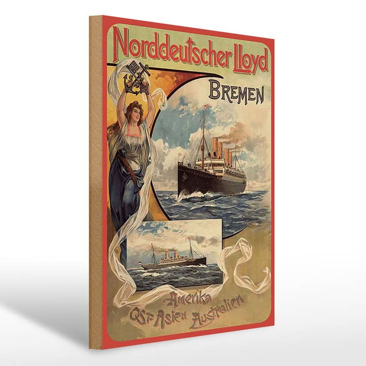 Holzschild Reise 30x40cm Norddeutscher Lloyd Bremen Schiffe für den Großhandel von Femer