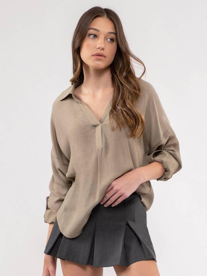 Blu Pepper - Wholesale Blouse - Women's - COLLARED SPLIT NECK LONG SLEEVE7