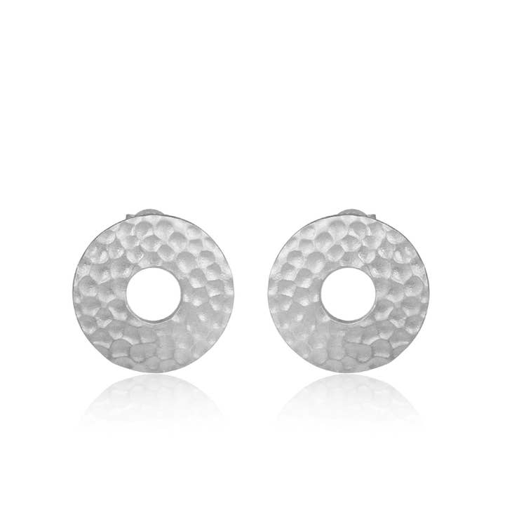 Donna Hammered Circle Silver Earrings for wholesale by JoJo Harris