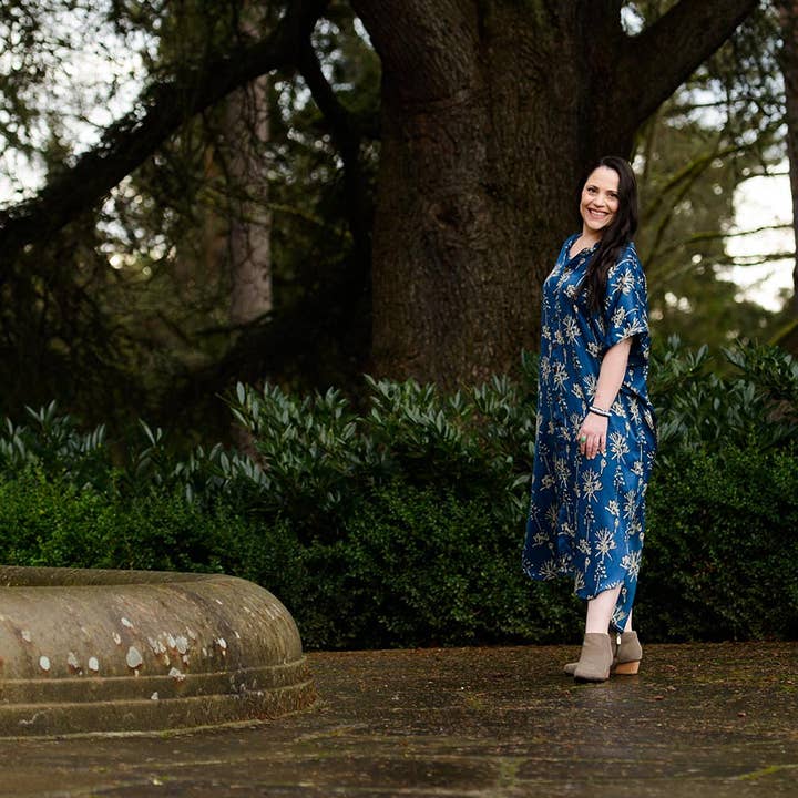 Ichcha - Wholesale Kaftan - Women's - Indigo Silky Blockprint luxurious soft kaftan Dress -Opuntia5