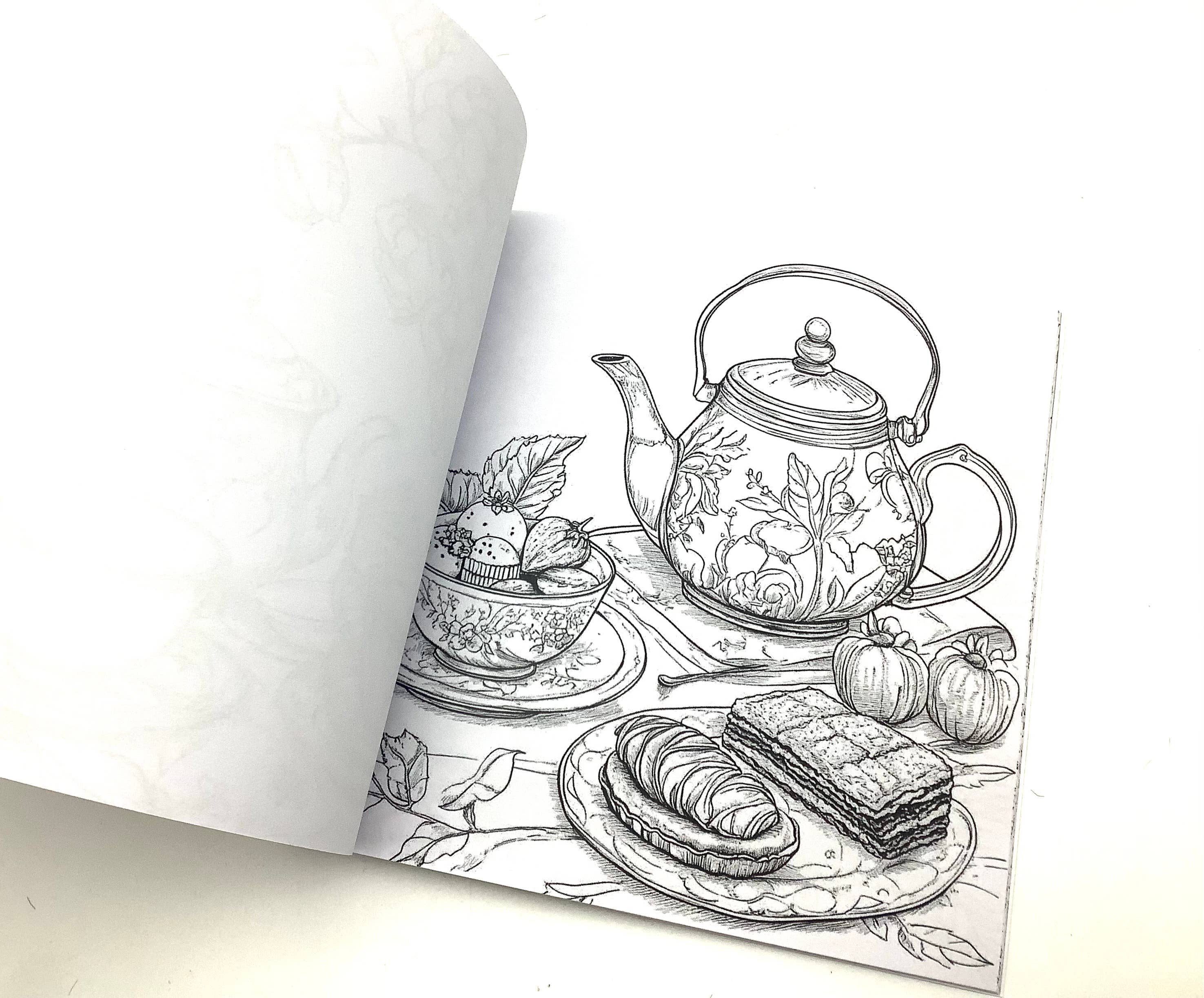 All Little Cute Things – Livro para colorir - Adulto por atacado – Bule, Chávenas, Livro para Colorir para Adultos. Favor de Festa Casa de Chá2