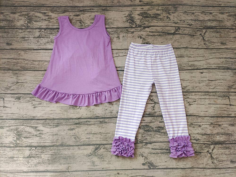 Aier Wholesale - Wholesale Top & Leggings Set - Kids - Baby Girls Lavender Tunic Stripe Legging Pants Clothes Sets2