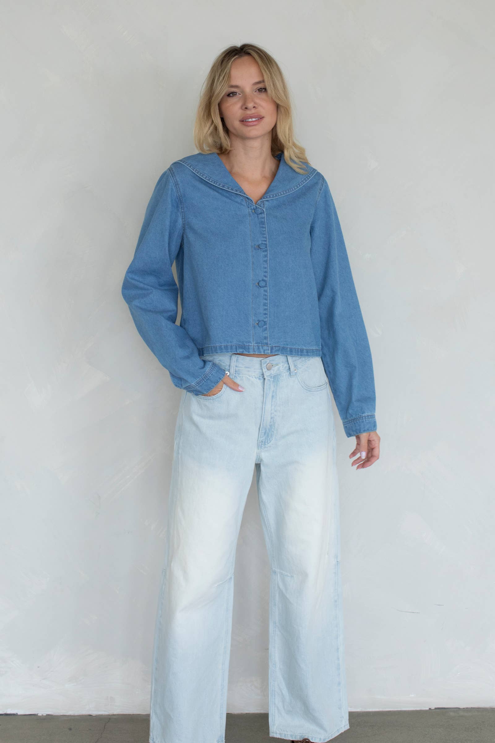 Denim Blue Saylor Top for wholesale on Faire