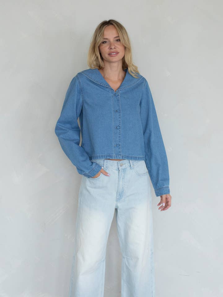 Denim Blue Saylor Top for wholesale on Faire0