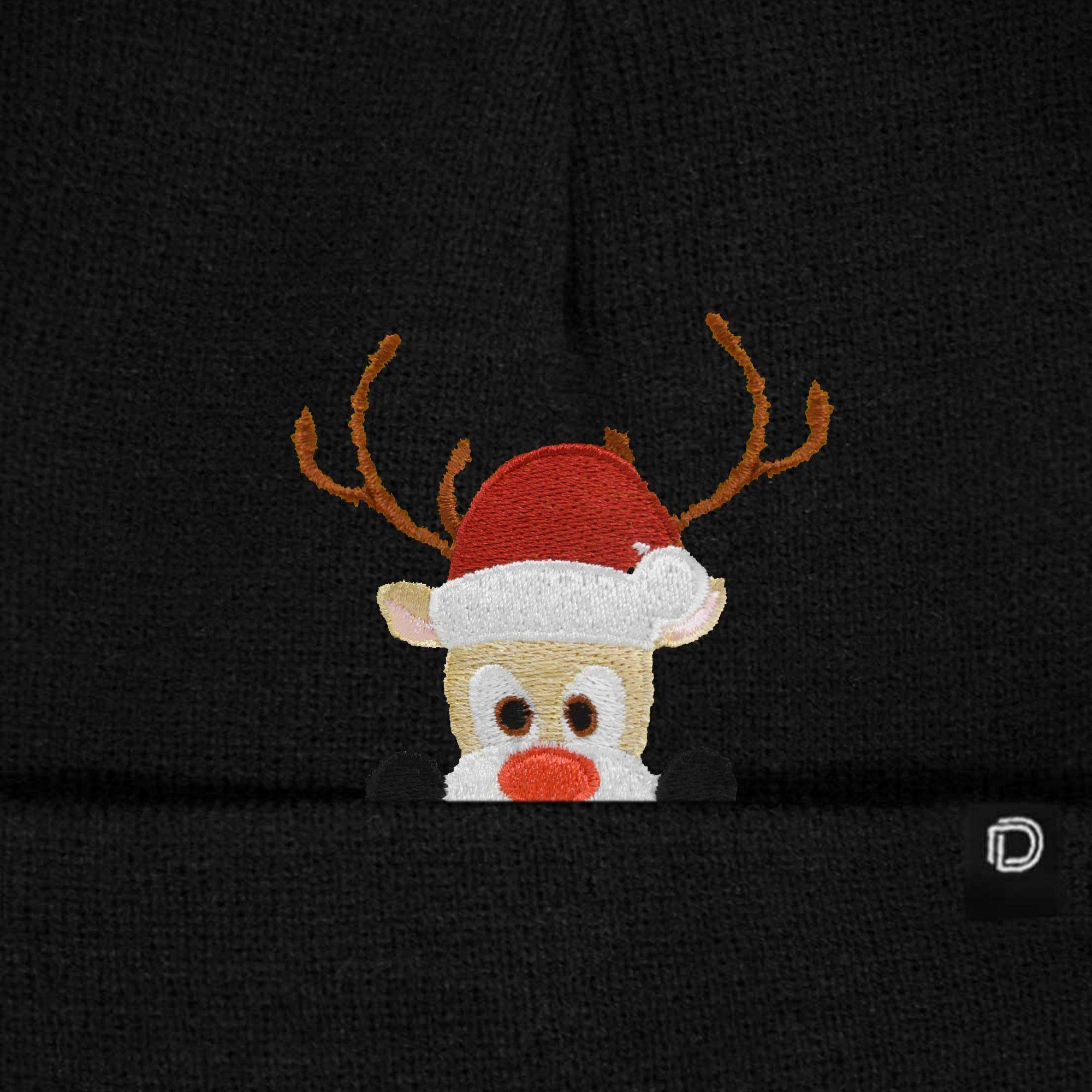 Dalix - Vente Bonnet – femme - Christmas Peeping Rudolph Bonnet chaud d'hiver Bonnet brodé1