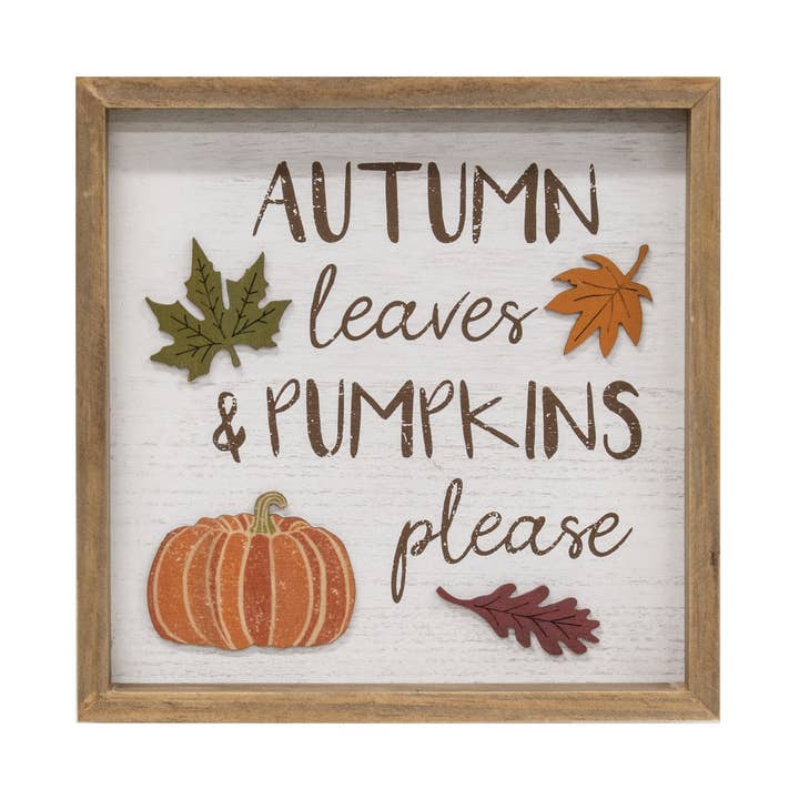 Autumn Leaves & Pumpkins Please Distressed Wooden Frame for wholesale by Col House Designs