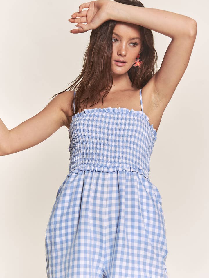 MAMELUCO FRUNCIDO A CUADROS VICHY CON TIRANTES FINOS para venta al por mayor de Hers & Mine