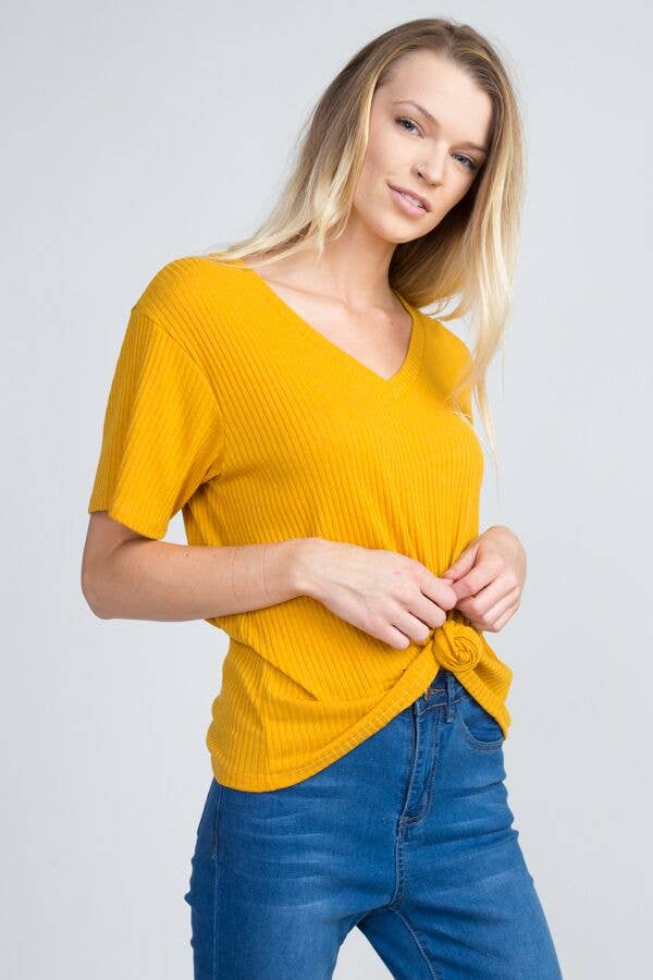 miroh - Wholesale Knit Top - Women's - Ribbed Basic V Neck Top With Knot Detailing3