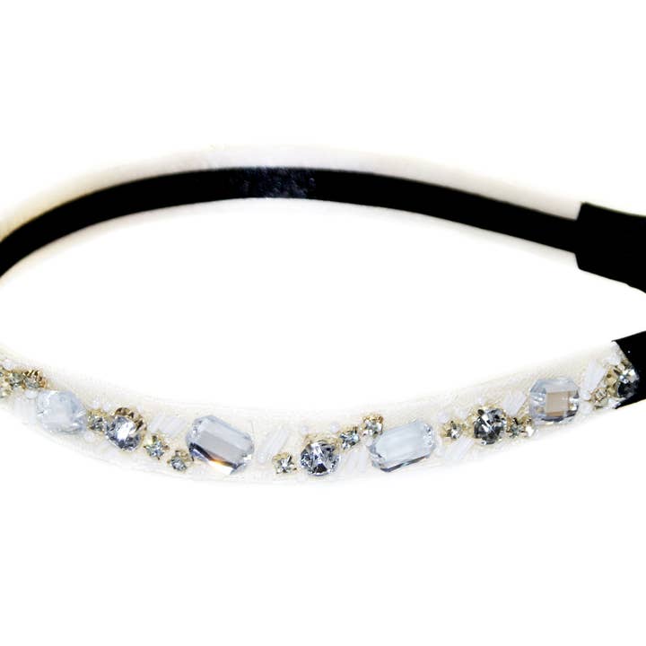 Beaded Diamante Alice Band - Ivory - HAB169 IVORY for wholesale by Hepburn & Co.