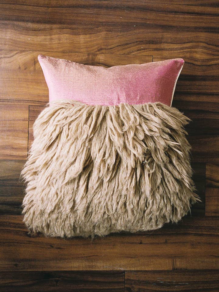 Wugo Throw Pillow - Iridescent Magenta/Andes Sand for wholesale by Ifsthetic