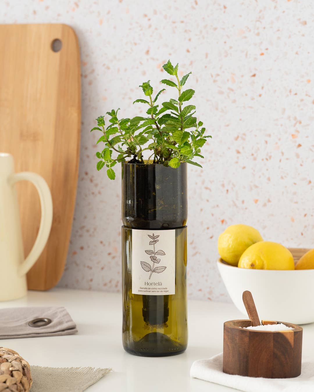 Life in a bag - Wholesale Plantenpot - Grow Bottle mint - zelfbewaterende kruidentuin in wijnafvalfles1