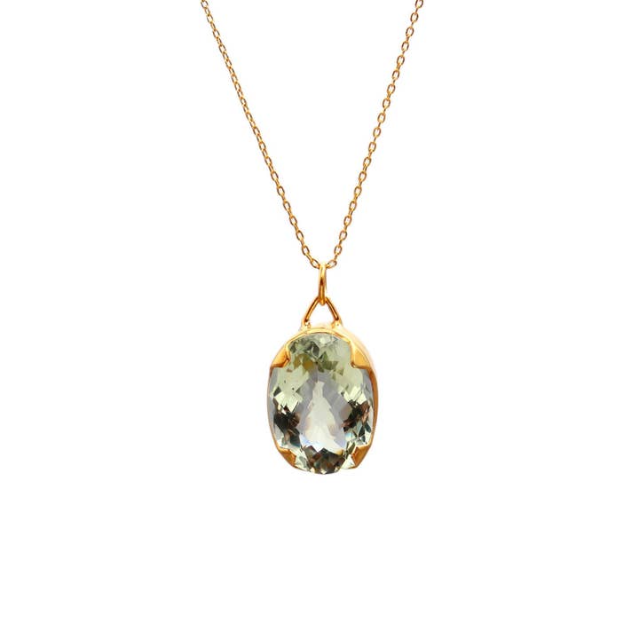 Green Amethyst Oval Checker Cut Faceted pendent for wholesale by K D Jewels