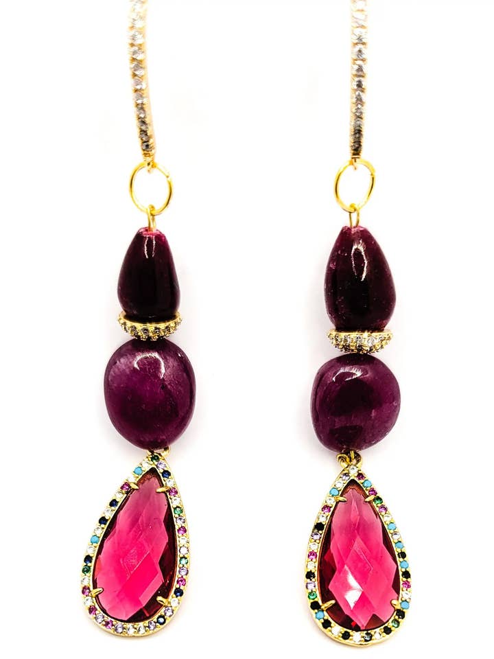 Boucles d'oreilles pendantes rubis pour la vente par L. Styles, LLC