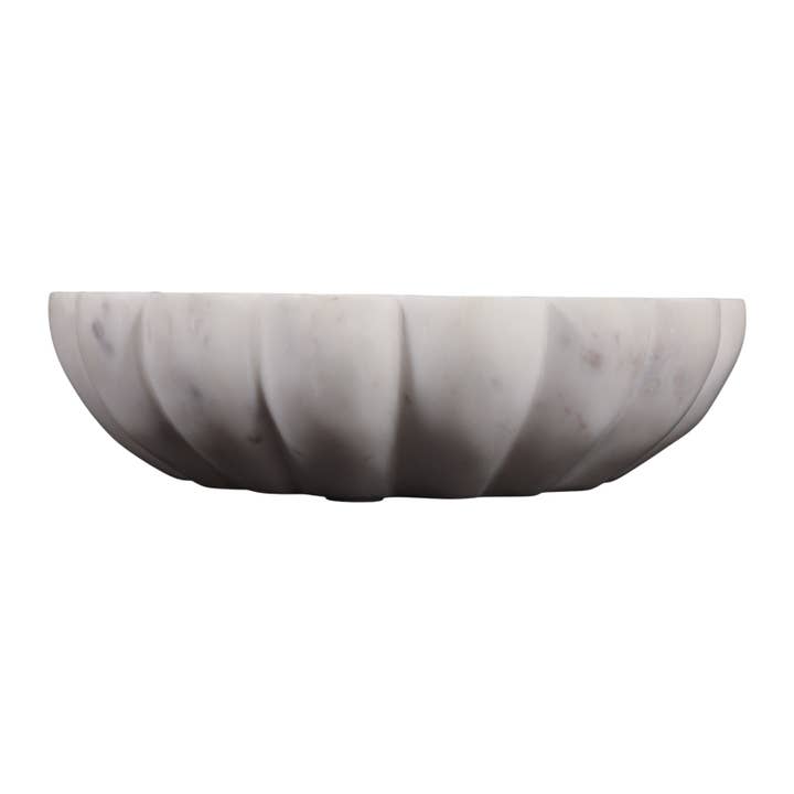 Sagebrook Home - Wholesale Decorative Plate/Dish/Bowl - Marble Round Veined Shell Shaped Bowl - White, 12 in.7