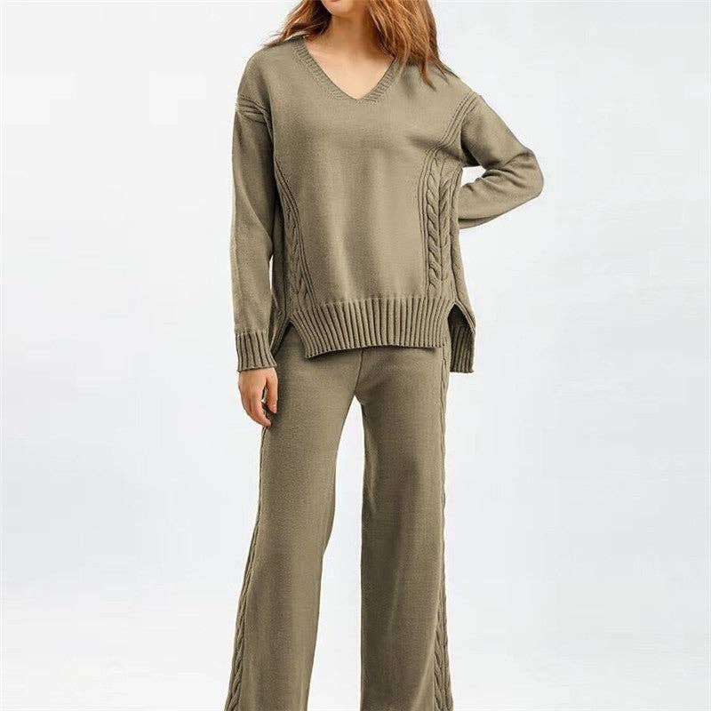 UZ Wholesale Store - Vente Ensemble de vêtements d'intérieur – femme - Ensemble pull en maille lâche et pantalon large1