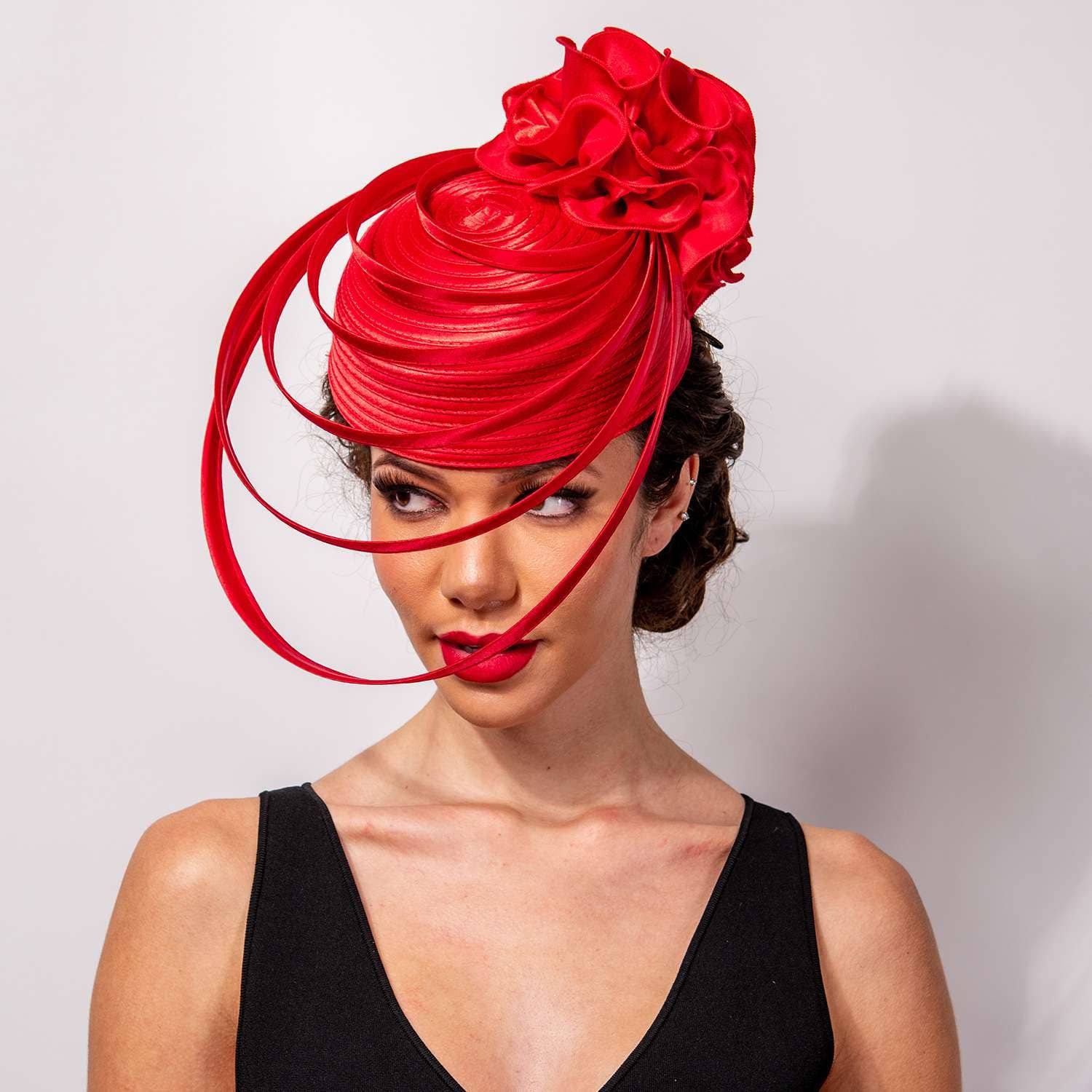 anbfashion - Wholesale Fascinator Hat - Women's - Dressy Rose Pillbox Braid Hat Floating Ribbon Trim 27009