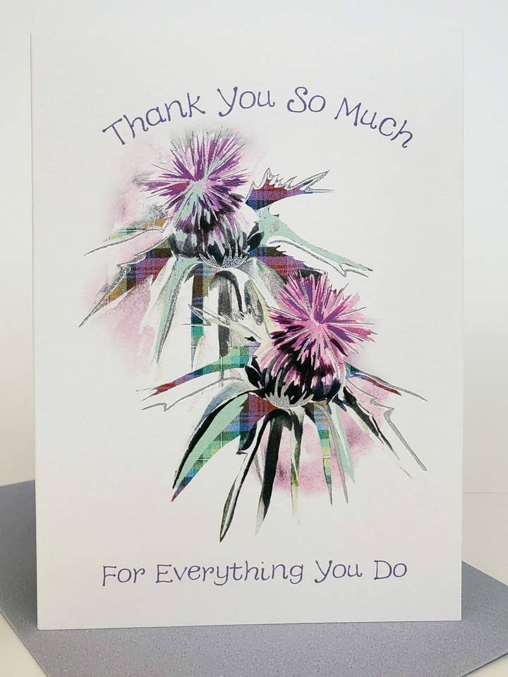 Thank You Watercolour Thistle Card for wholesale by Wee Wishes