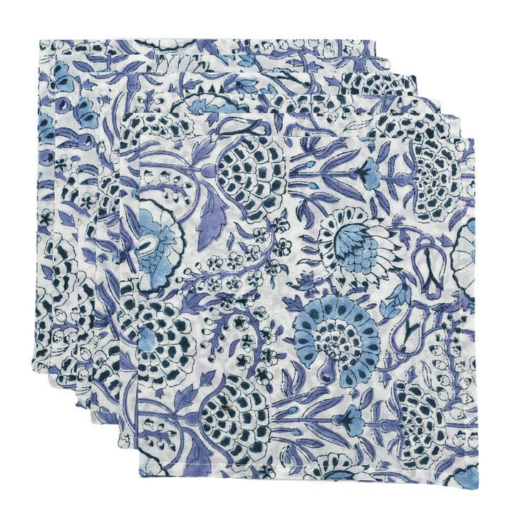 Cotton Print Club – Großhandel Papier- & Stoffserviette – Aqua Blue Indische Handblock-Gedruckte Baumwollservietten, 45x45 cm1