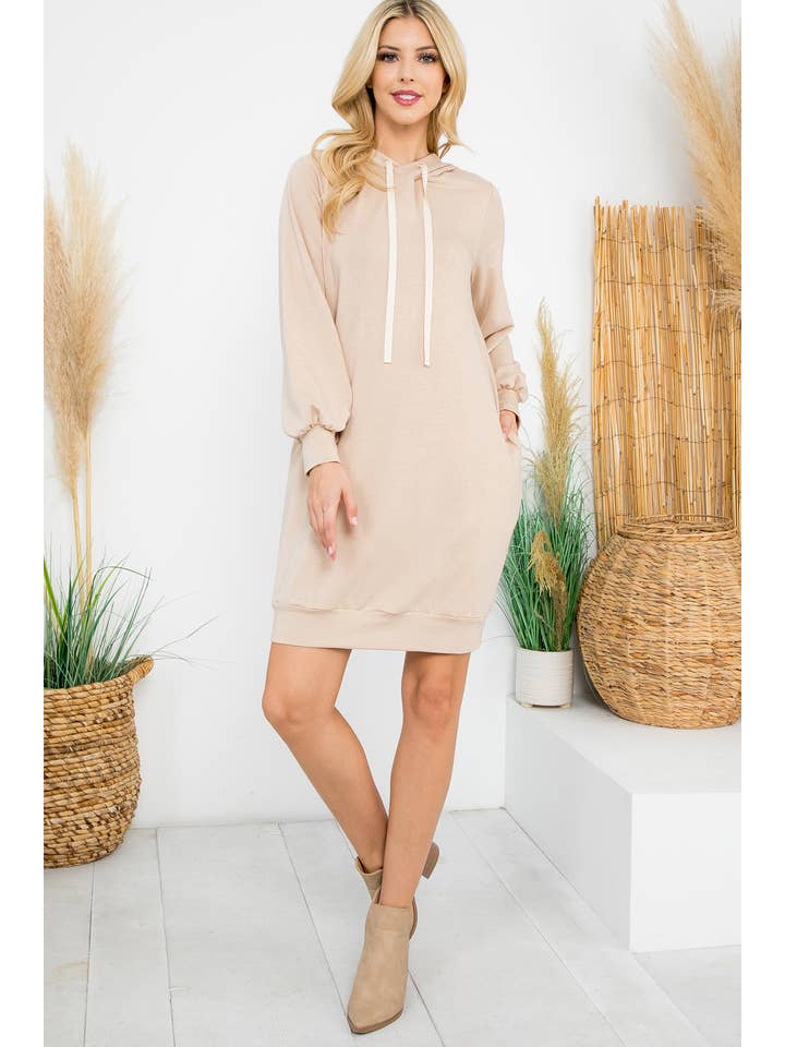 You & Me - Wholesale Dress - Women's - YMD10061V-FRENCH TERRY LONG PUFF SLEEVE HOODIE DRESS15