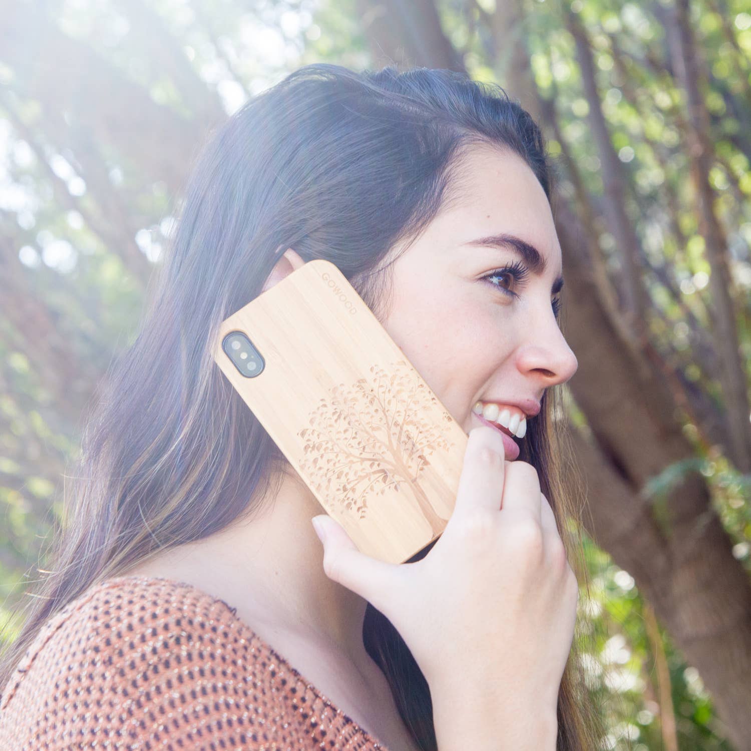 GOWOOD - Wholesale Phone Case - Women's - iPhone XR Case with Tree Engraved Bamboo Backside1