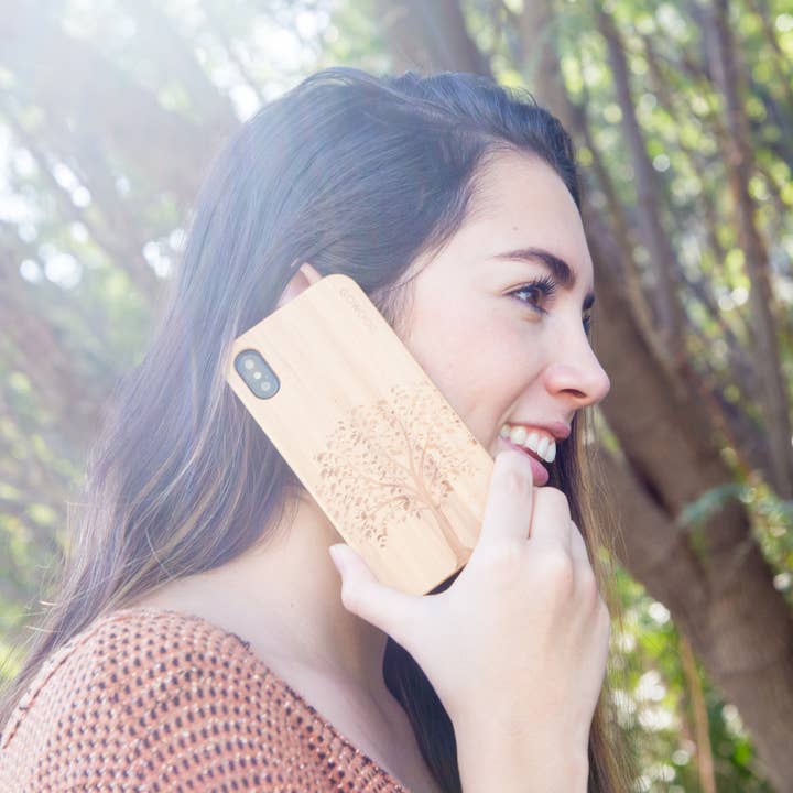 GOWOOD - Wholesale Phone Case - Women's - iPhone XR Case with Tree Engraved Bamboo Backside1