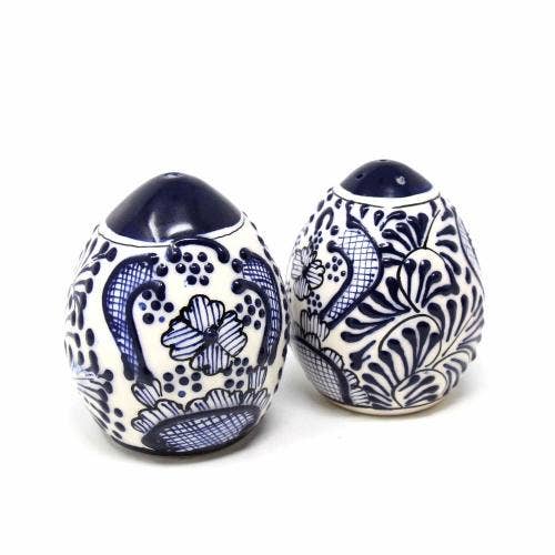 Global Crafts - Wholesale Salt & Pepper Shaker Set - Encantada Handmade Pottery Salt & Pepper Shakers, Bl Flower2
