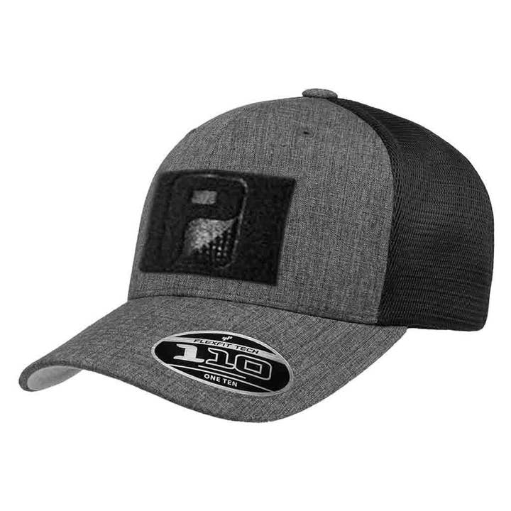 Casquette Trucker à Visière Courbée Flexfit + Snapback par Pull Patch (Charbon Mélangé/Noir) pour la vente par Pull Patch