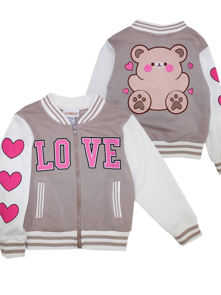GIRLS PINK 4-6X Love Bear Screen Varsity Jacket - 0228404 for wholesale by Hemworld
