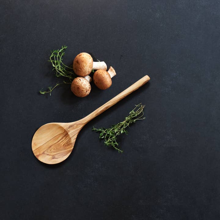 Sobremesa - Wholesale Serving Utensil - 10" Shallow Olive Wood Serving Spoon, Wooden Utensils