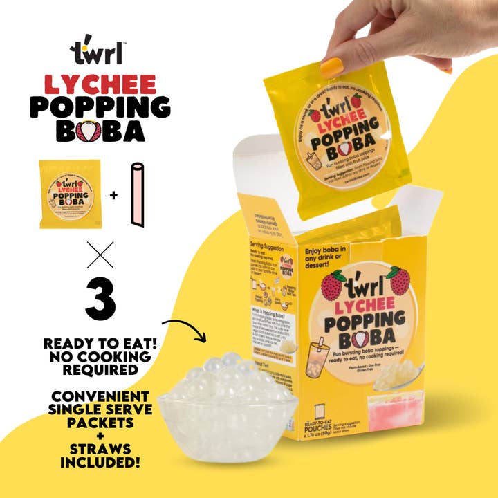 Twrl Milk Tea - Venta al por mayor Mezclas para bebidas - Paquete de 3 Lychee Popping Boba con Pajitas2