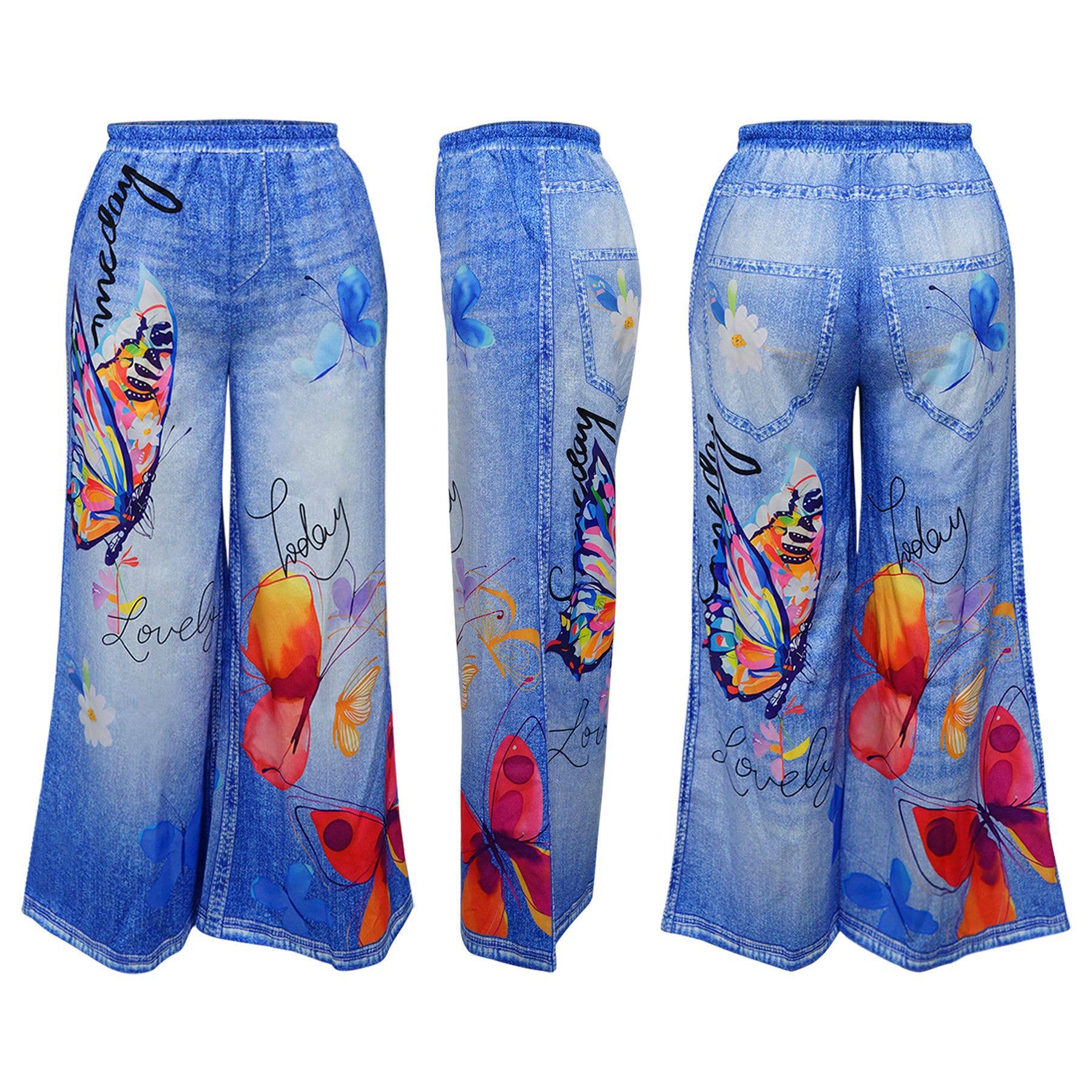 Rosa Clothing - Wholesale Pants - Women's - Women's Colorful Floral Print Loose Casual Wide-Leg Pants1