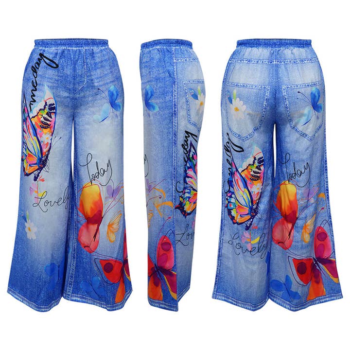 Rosa Clothing - Wholesale Pants - Women's - Women's Colorful Floral Print Loose Casual Wide-Leg Pants1