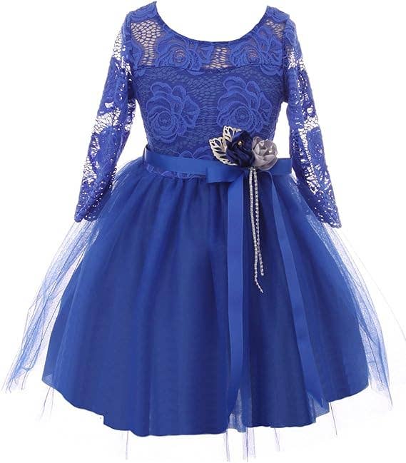 iGirlDress - Wholesale Dress - Kids - Little Girls 3/4Sleeve Floral Lace Corsage Flower Girl Dress14