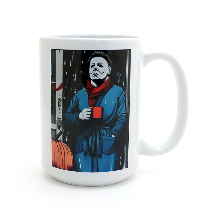 Michael Myers - Mornings are Murder Mug, Halloween movie Mug for wholesale by Lenny Mud