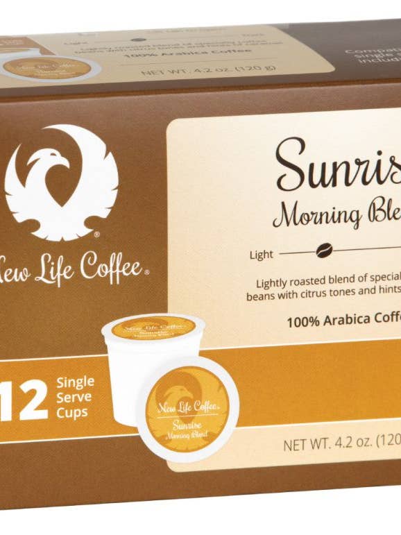 Sonnenaufgang: Morgen Blend Einzelpore-Tassen, 12 ct. Schachtel für den Großhandel von New Life Coffee