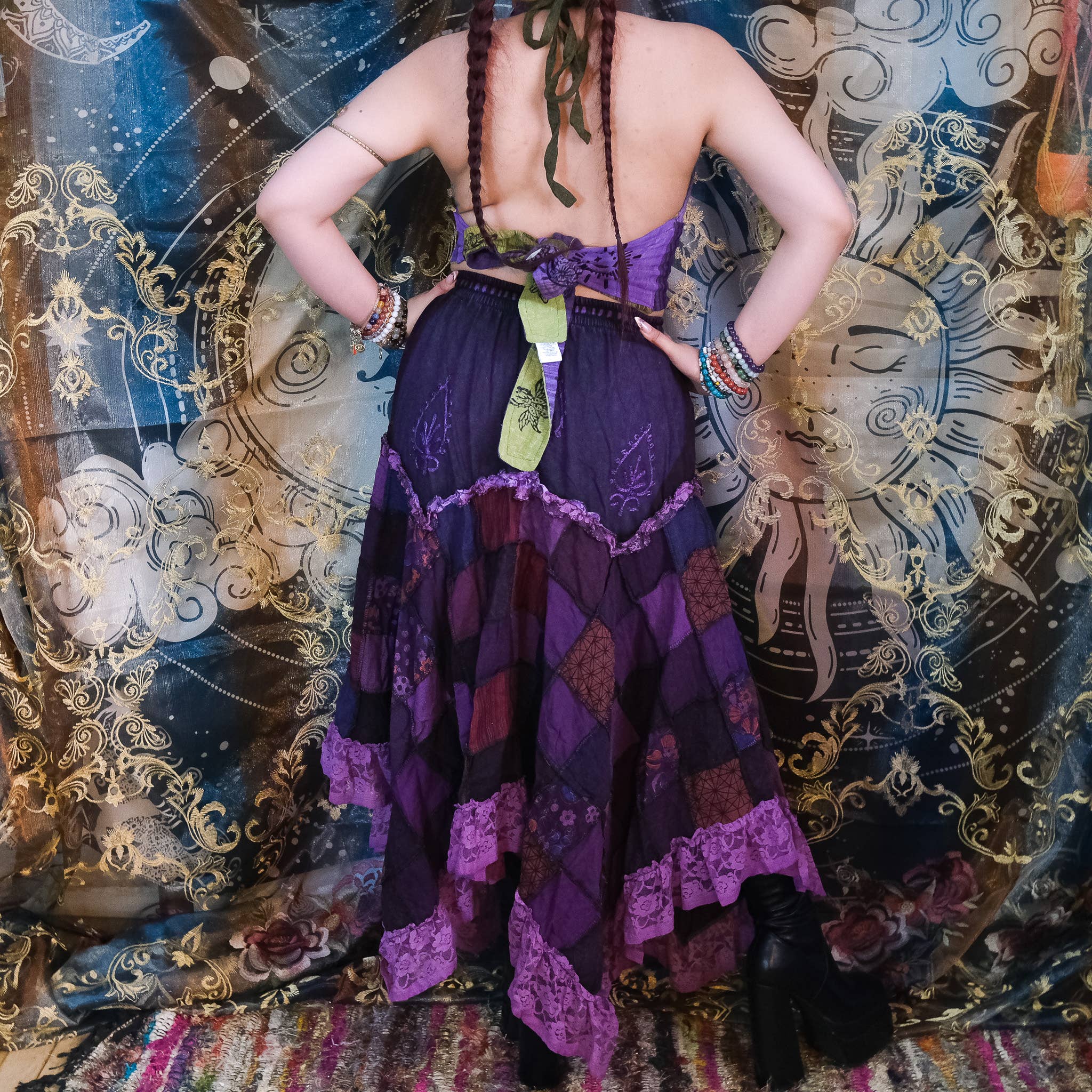 Karma Nepal Crafts - Wholesale Skirt - Women's - Patchwork Assymetrical Flowy Skirt with Lace5