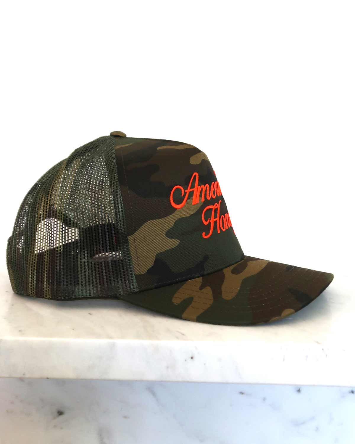 Sundrop - Wholesale Trucker Hat - Women's - American Honey Camouflage Embroidered Hat - Neon Red Orange2