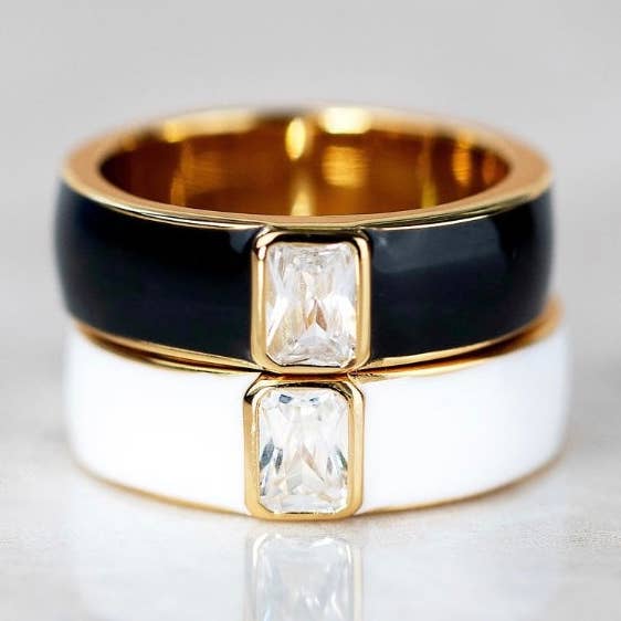 Black and White Enamelled Diamond Band for wholesale by Pearl & Queenie