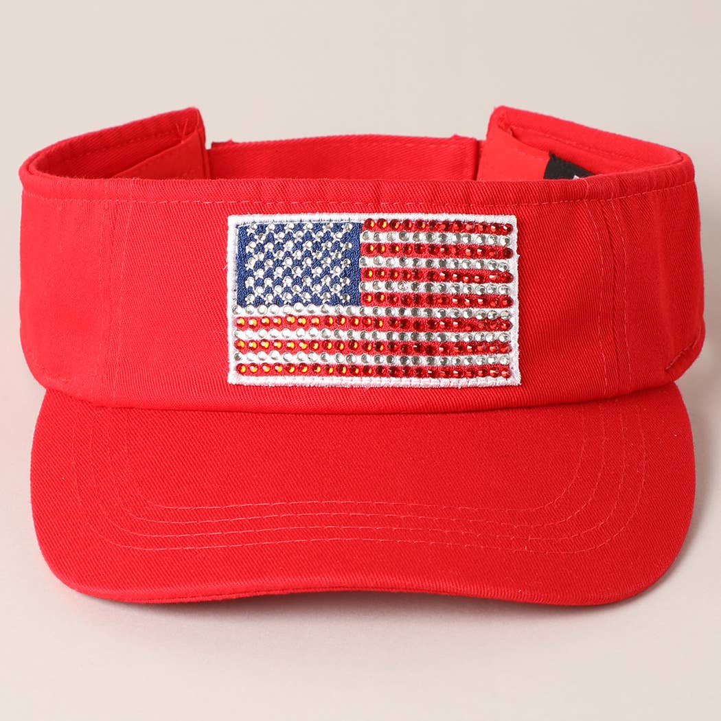 Fashion City – wholesale Visor – Women's – Rhinestone American Flag Patch Visor Summer Hat6