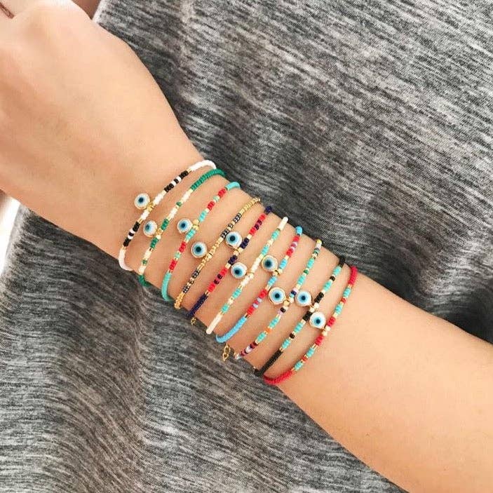 Evil Eye & Seed Beads Bracelet with Blue & Colorful Miyuki for wholesale by Evileyefavor