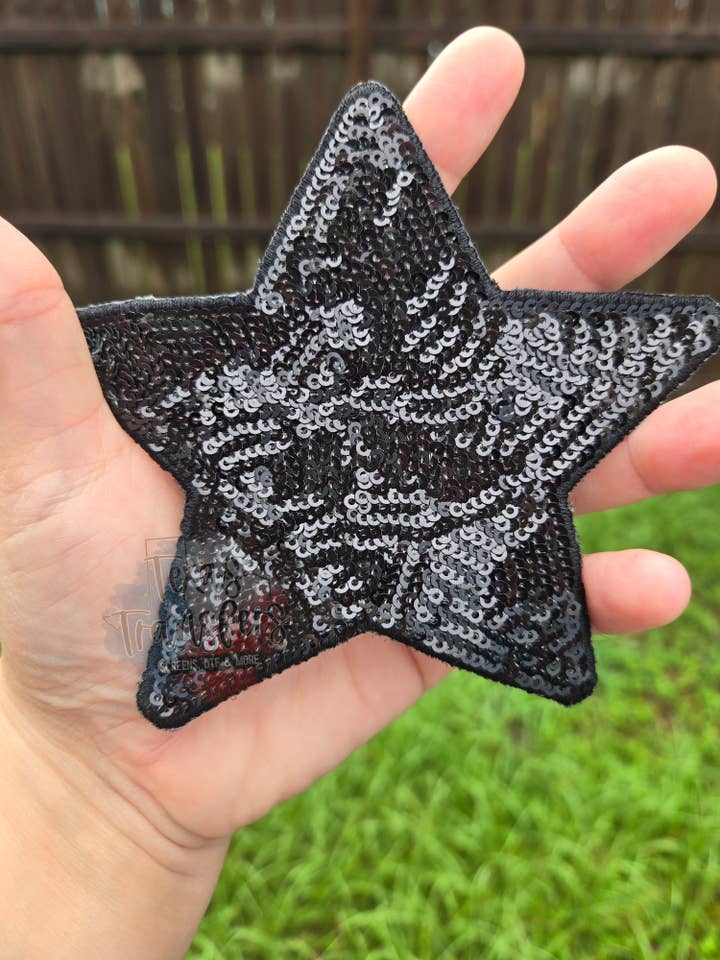 5" Sequin Stars (Embroidered Outline) Iron On Patches for wholesale by Texas Transfers