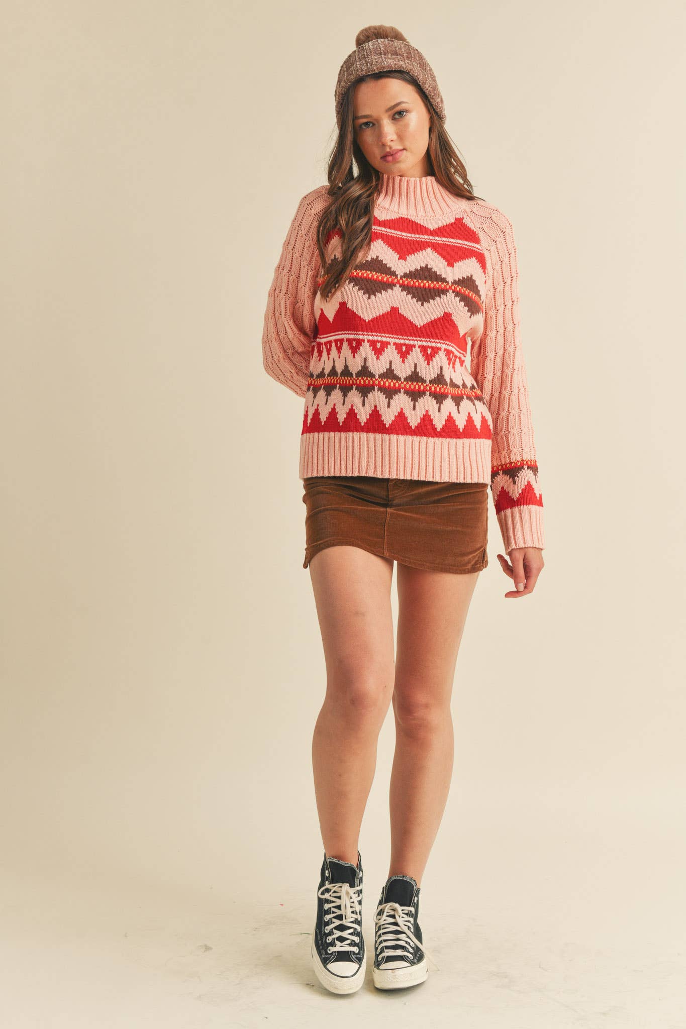 &MERCI - Wholesale Knit Sweater - Women's - FAIR ISLE TURTLENECK SWEATER MSW101778